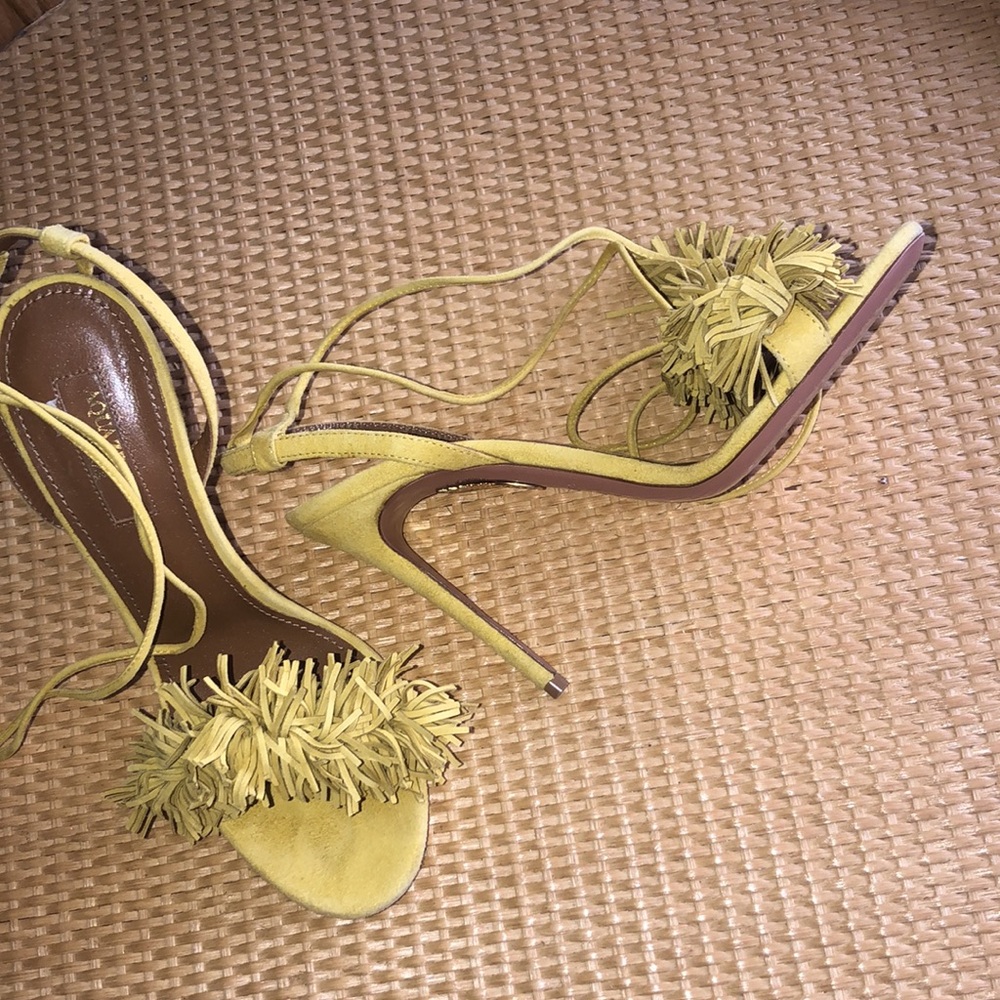Aquazzura Yellow Fringe Sandals Size 6